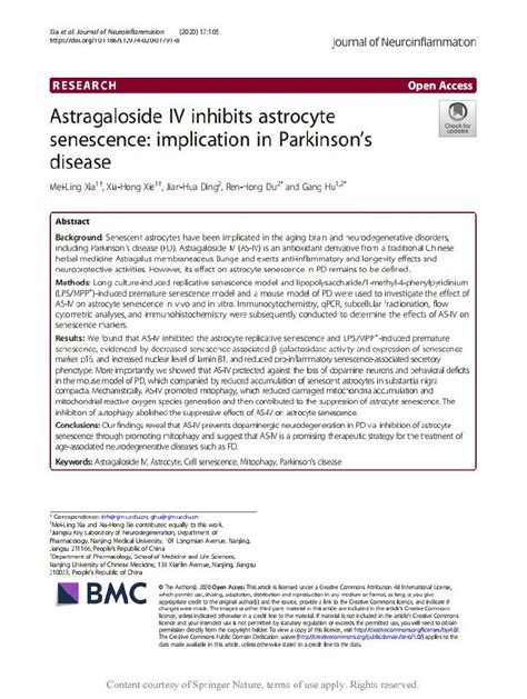 Astragaloside Iv Inhibits Astrocyte Senescence Implication In