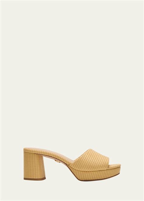 Veronica Beard Dali Leather Platform Slide Sandals Natural Editorialist