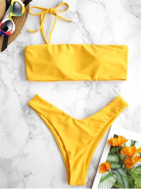 [9 Off] 2020 Zaful One Shoulder Thin Strap Bikini Set In Bright Yellow