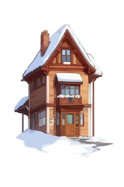 Un Dibujo De Una Casa Con Un Techo Cubierto De Nieve Vector Premium