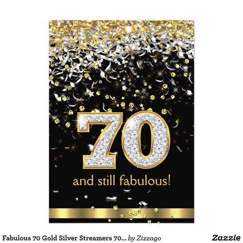 Fabulous 70 Gold Silver Streamers 70th Birthday B Invitation Zazzle