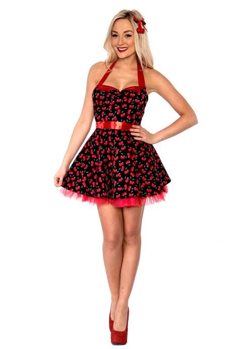 Ladies 50s 1950s Cherry Pinup Costume Hop Diva Rock Polka Fancy Dress