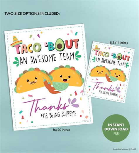 Taco Teacher Appreciation Sign Poster Thank You Staff Printable Instant