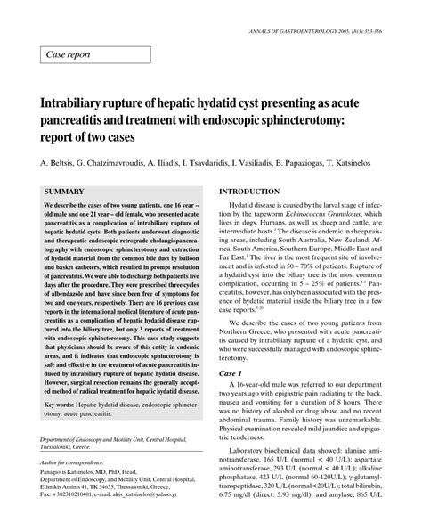 Pdf Intrabiliary Rupture Of Hepatic Hydatid Cyst Presenting As Acute