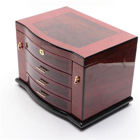 Jere High Gloss Finish Burl Wood Jewelry Box With Three Drawers Ebth