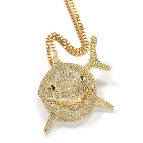 Wholesale Full Cubic Zircon Shark Pendant Necklace For Men 6ix9ine Hip