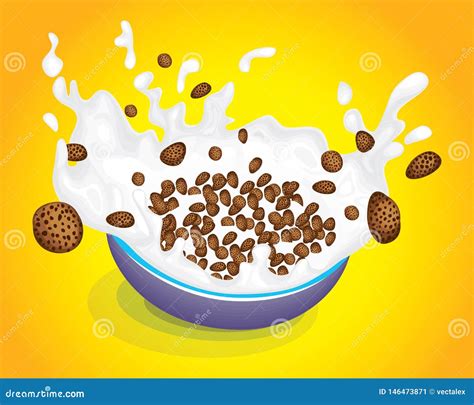 Cereal Bowl With Splash Milk And Cartoon Cow Vector Illustration