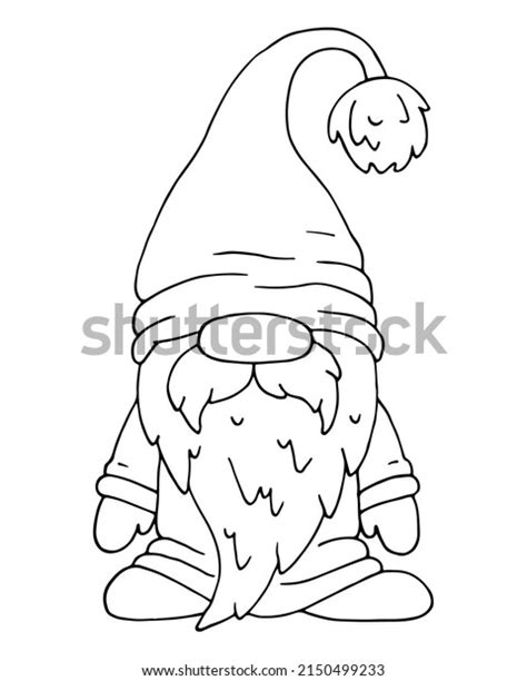 Winter Coloring Page Gnome Beard Hat เวกเตอร์สต็อก ปลอดค่าลิขสิทธิ์