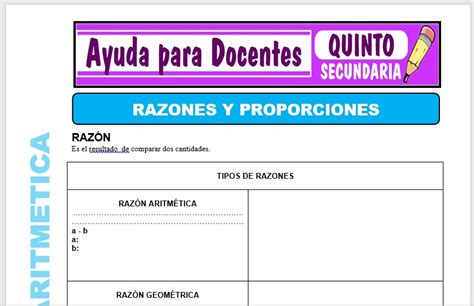 Razones Y Proporciones Para Quinto De Secundaria Ayuda Para Docentes