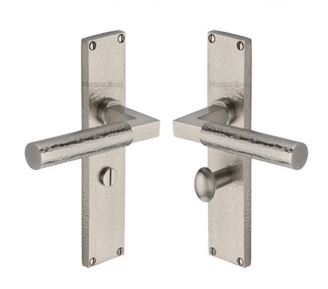 Heritage Brass Bauhaus Hammered Lever On Long Backplate Satin Nickel Door Handles From