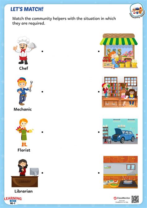 Community Helpers Activity Worksheet Lets Match Classmonitor