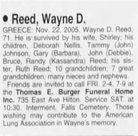 Obituary For Wayne D Reed ™