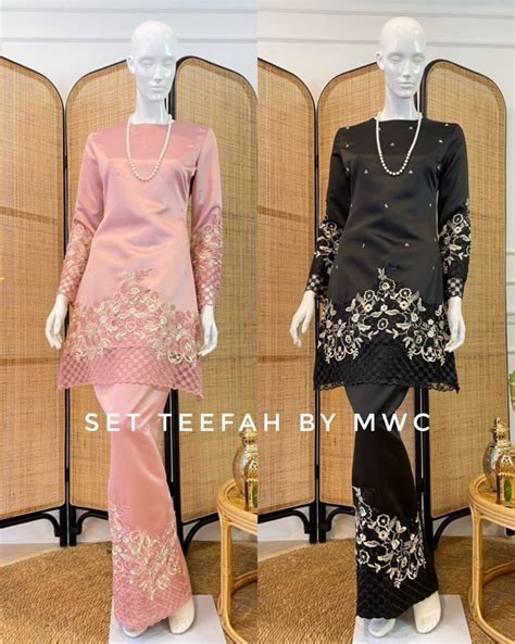 Set Teefah Baju Kurung Sulam Raya Collection Women S Fashion