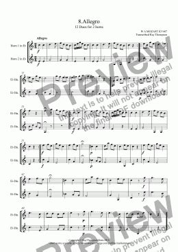 Mozart 12 Duets For Horn KV487 8 Allegro French Horn Duet PDF