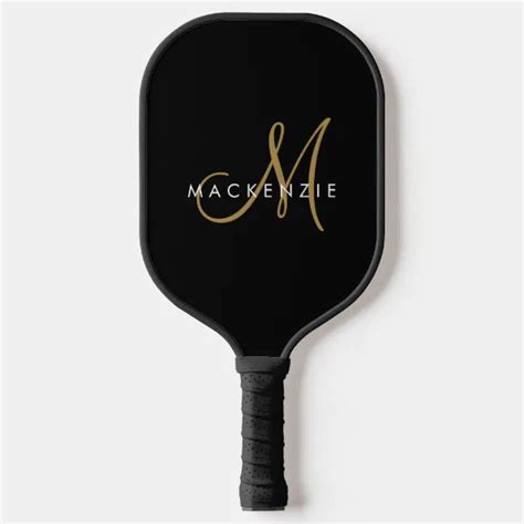 Elegant Modern Black Gold Script Monogram Pickleball Paddle Zazzle