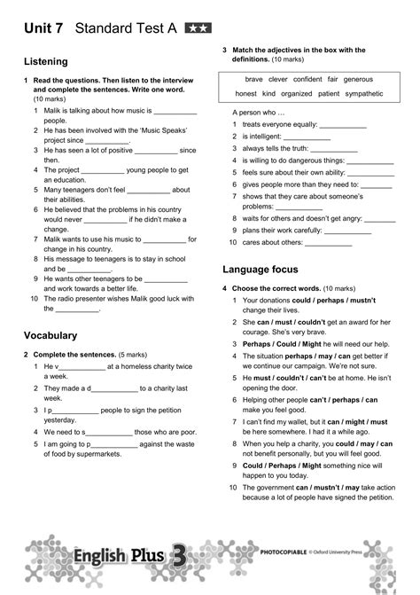 English Plus 3 Unit 7 Test Interactive Worksheet Edform