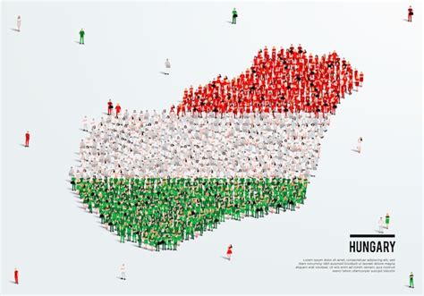 Premium Vector | Hungary map and flag. a large group of people in the ...