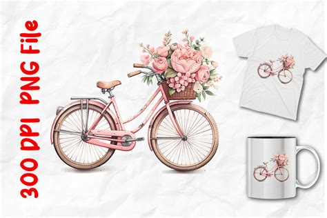 Pink Retro Bicycle Pink Flowers By Unlimab | TheHungryJPEG