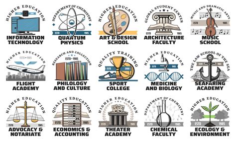 University and academy isolated vector icons set 23511912 Vector Art at ...