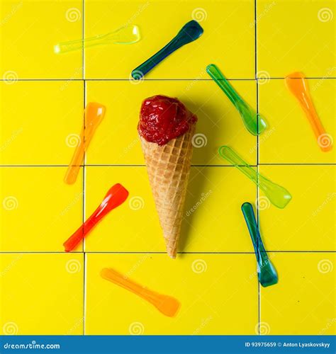 Ice Cream With A Ball In A Waffle Cup Strawberry Stock Image Image Of