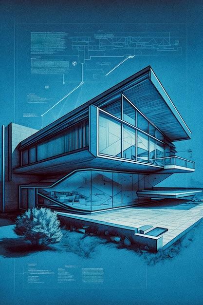 Esbo O De Casa Futurista Retr E Ilustra O Desenhada M O Blueprint