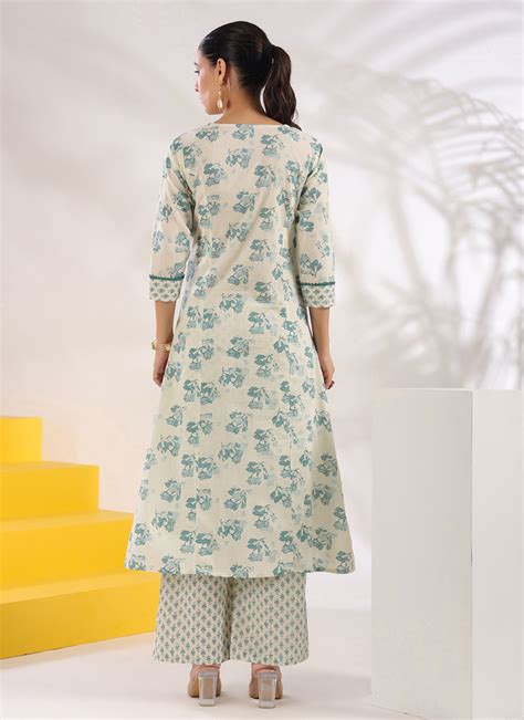 Pongal Cream Women Kurta Palazzo Set