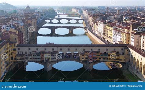 Nice Bird Aerial View Flight Drone Medieval Bridges Arno River