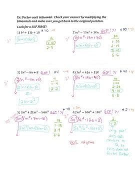 Guided Notes Factoring Trinomials By Guess And Check When A By Anna