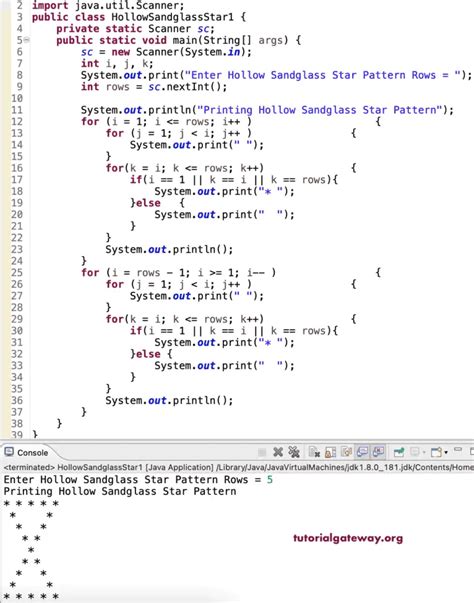 Java Program To Print Hollow Sandglass Star Pattern