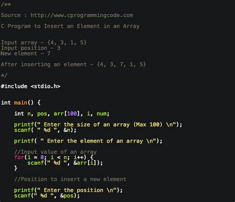 Programming Tutorials C Program To Insert An Element In An Array