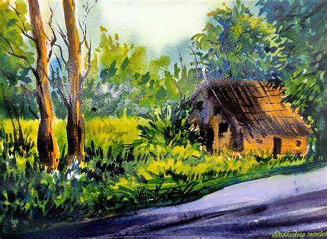 village road Painting by Shankhadeep Mondal | Saatchi Art