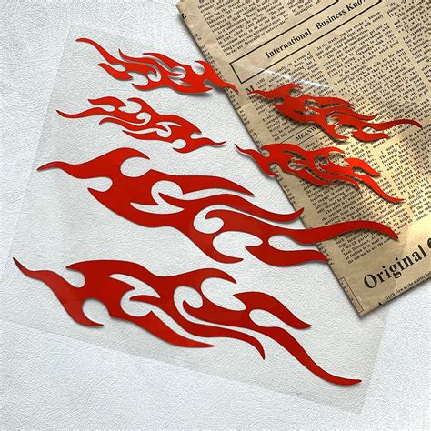 Black Red Flame Reflective Moto Stickers Decor Motorcycle Motor Bike