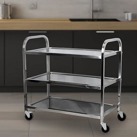 Nisorpa 3 Tier Stainless Steel Catering Trolley Wheels Utility Cart