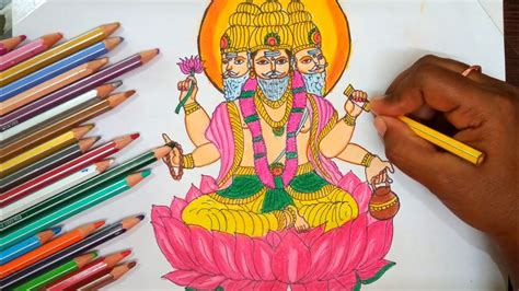 How To Draw Lord Bramha Painting Step By Step Drawing Of Lord Brahma