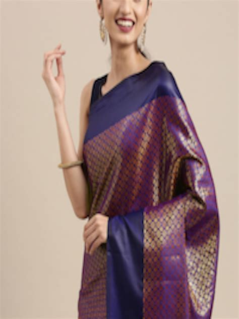 Buy Mitera Violet And Gold Toned Woven Design Zari Silk Blend Kanjeevaram