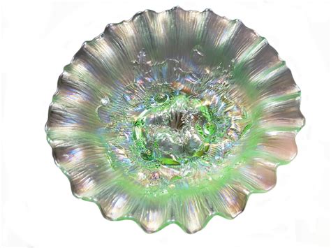 Northwood Poppy Show Ice Green Pce Bowl Carnival Glass Showcase