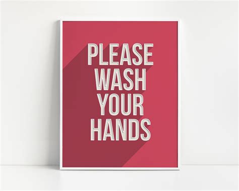 Please Wash Your Hands Bathroom Print 3d Style Lettering Dark Pink