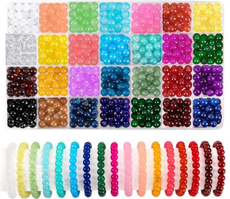 DIYDEC 504 Stück 8mm Bunte Glasperlen zum Basteln 28 Farben runde