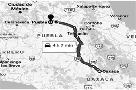 Cuál es la distancia real en kilómetros entre Puebla y Oaxaca si su