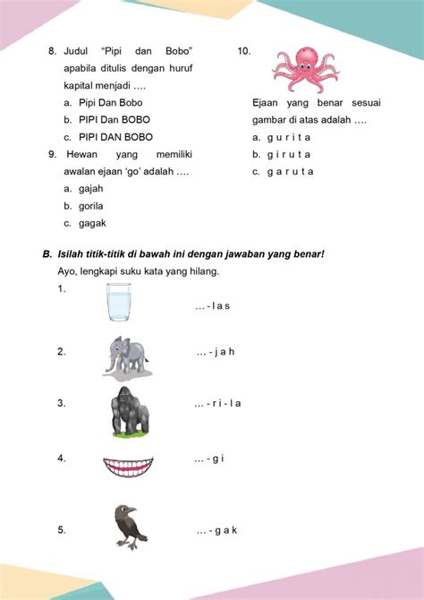 Latihan Soal Bahasa Indonesia Kelas 1 Bab 6 Daring Nur Hidayah Press