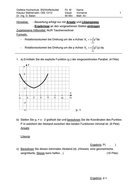 Klausur Mathe I Ws Ostfalia Hochschule Bs Wolfenb Ttel Klausur