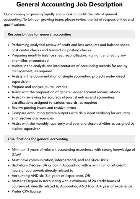 General Accounting Job Description Velvet Jobs