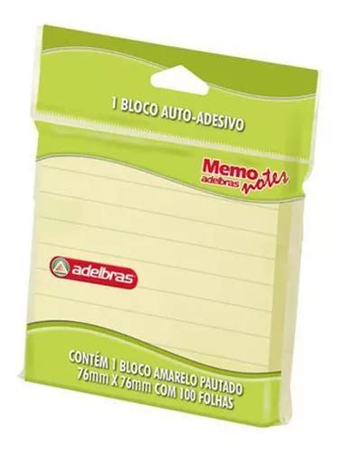 Bloco De Recado Adesivo Amarelo 76x76mm 100fls Adelbras MercadoLivre