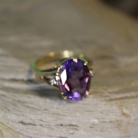 S Vintage K Solid Gold Diamond Amethyst Ring Gem