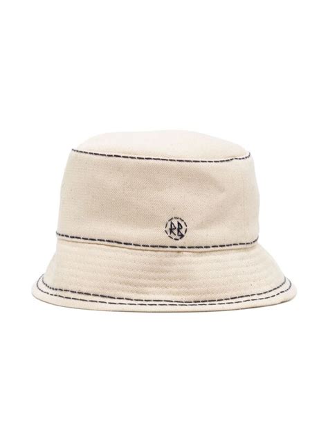 Ruslan Baginskiy Logo Embroidered Cotton Bucket Hat Neutrals