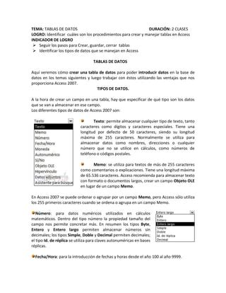 Tema Tablas De Datos Acces Pdf