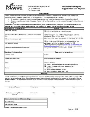 Fillable Online Fiscal Gmu Request For Participant Support Allowance