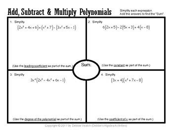 Add Subtract Multiply Polynomials With Shapes Algebra Digital