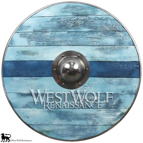 Aged Wood Viking Shield In Glacier Blue West Wolf Renaissance