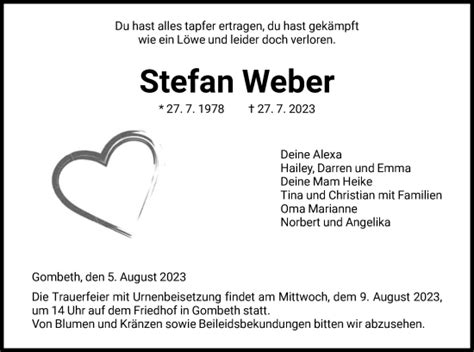 Traueranzeigen Von Stefan Weber Trauer HNA De